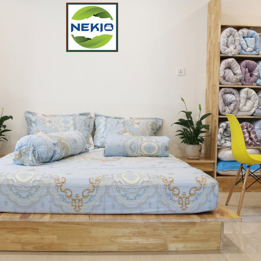 Bộ Chăn Ga Gối Modal gỗ sồi Nekio Gothich Xanh