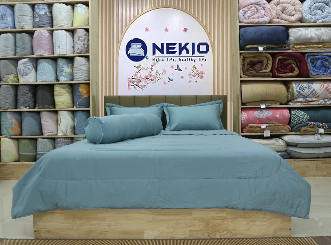 Bộ chăn ga Lụa Tencel Nekio Xanh